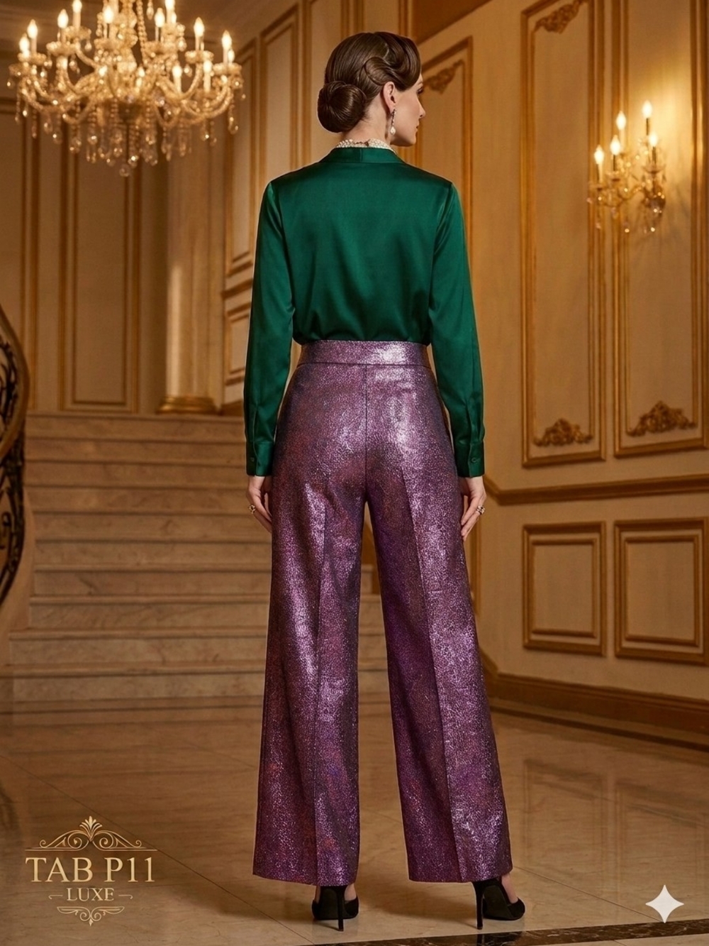 Antonio Melani X The Nat Note Sita Pink Holographic Jacquard Wide-Leg Pants Sz 0 - Picture 2 of 16